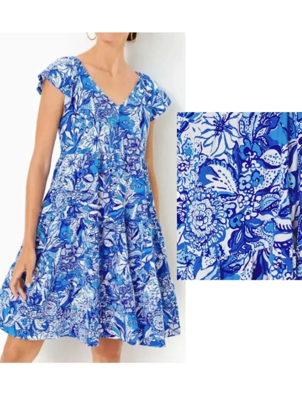 NWOT Lilly Pulitzer Kawai Swing Dress Blue Tang Flocking Fabulous Floral Dress S
